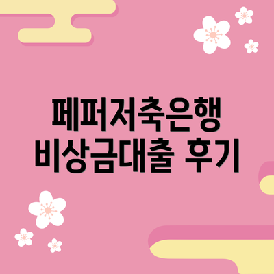 페퍼저축은행 비상금대출 후기